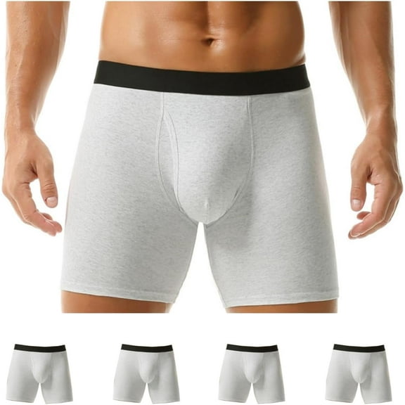 SMZ Men's 6" Long Boxer Briefs Sports Performance Breathable and Supportive Underwear 5-Pack Soft Cotton Underwear