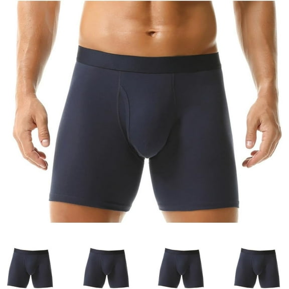 SMZ Men's 6" Long Boxer Briefs Sports Performance Breathable and Supportive Underwear 5-Pack Soft Cotton Underwear