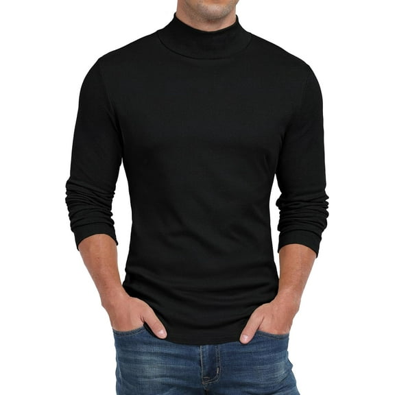 SMZ Men's Mock Turtleneck Long Sleeve T Shirts Basic Slim Fit Pullover Sweater Thermal Lightweight Tees Black