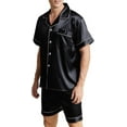 thumbnail image 1 of SMZ Mens Satin Pajamas Set Short Sleeve Button Down Sleepwear Silk Lounge Set Soft Two Piece PJs with Pockets, 1 of 6