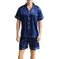 thumbnail image 1 of SMZ Mens Satin Pajamas Set Short Sleeve Button Down Sleepwear Silk Lounge Set Soft Two Piece PJs with Pockets, 1 of 6