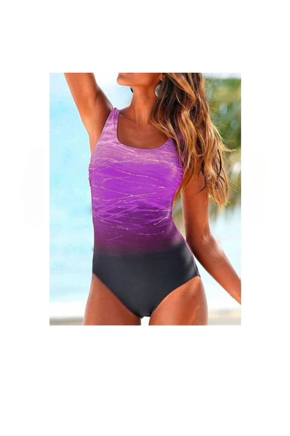One Piece Swimsuit Women Criss Cross Back Color Block Print Bathing Suits Athletic Modest Swimwear