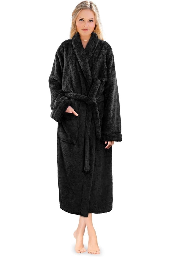 Premium Womens Plush Soft Robe Fluffy, Warm, Fleece Sherpa Shaggy Bathrobe
