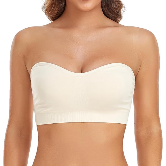 SMZ Strapless Bra for Women Non-Slip Silicone Padded Bandeau Bra Wireless Tube Top Bralette