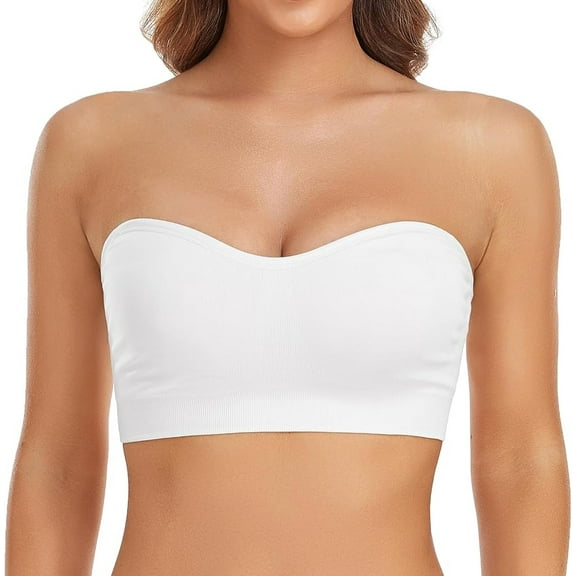 SMZ Strapless Bra for Women Non-Slip Silicone Padded Bandeau Bra Wireless Tube Top Bralette
