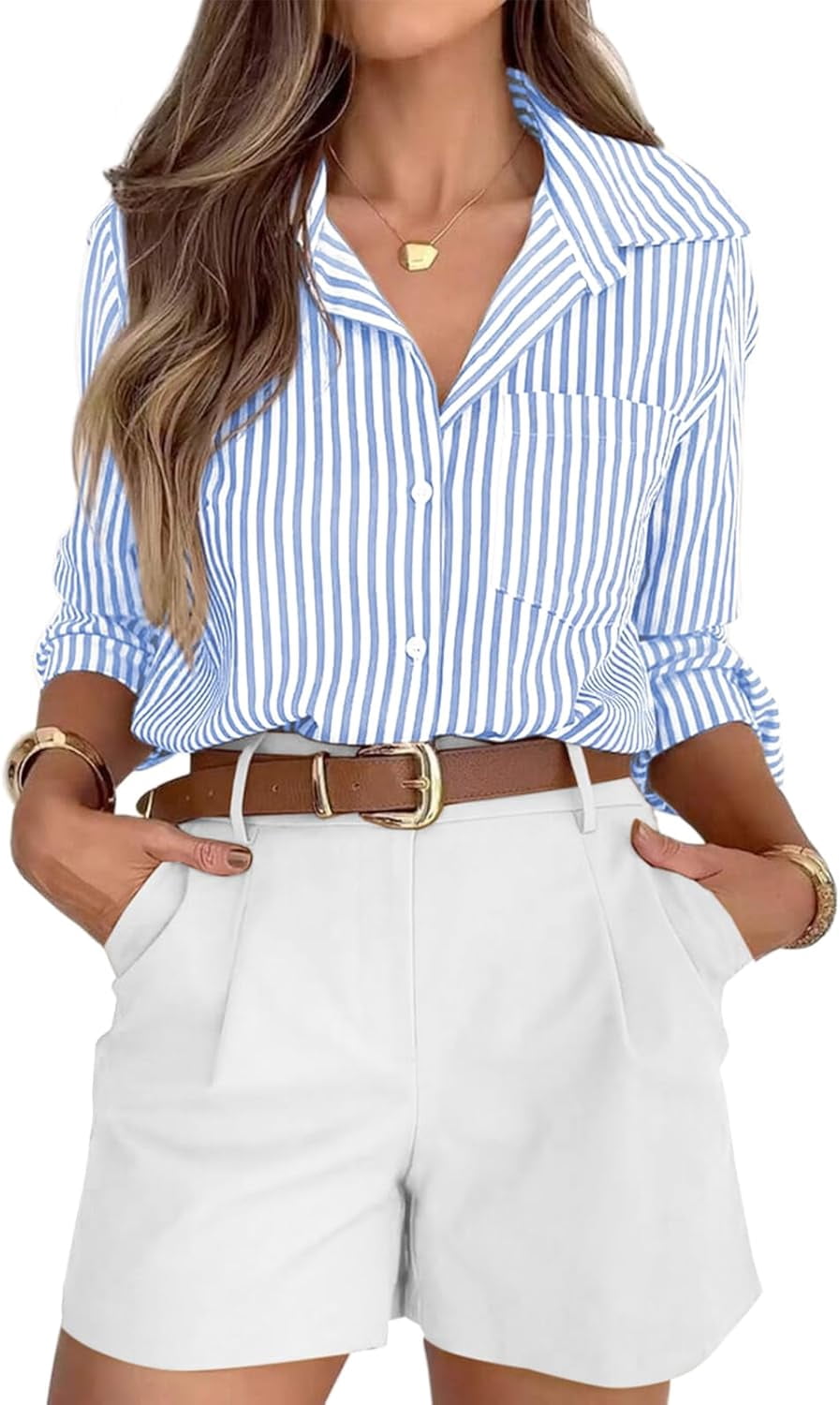 SMZ Striped Button Down Shirts for Women Dress Shirts Long Sleeve ...