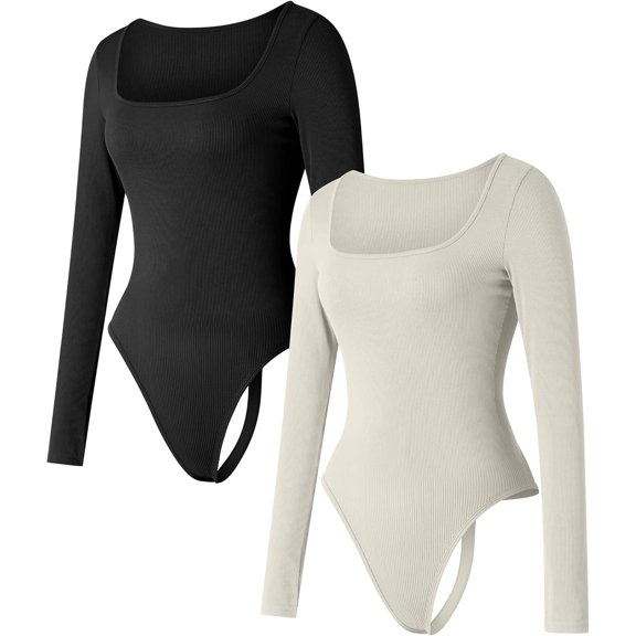 SMZ Thong Bodysuits for Women 3 Piece Sexy Ribbed Seamless Tummy Control Shapewear Sleeveless Square Neck Tank Top