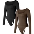 thumbnail image 1 of SMZ Thong Bodysuits for Women 3 Piece Sexy Ribbed Seamless Tummy Control Shapewear Sleeveless Square Neck Tank Top, 1 of 18