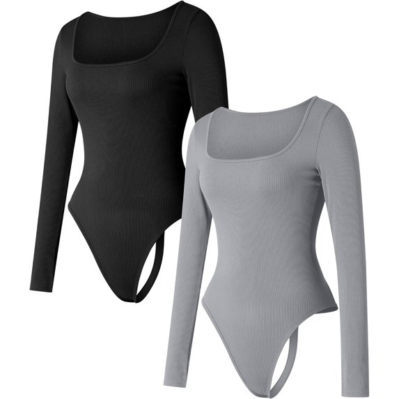 SMZ Thong Bodysuits for Women 3 Piece Sexy Ribbed Seamless Tummy Control Shapewear Sleeveless Square Neck Tank Top