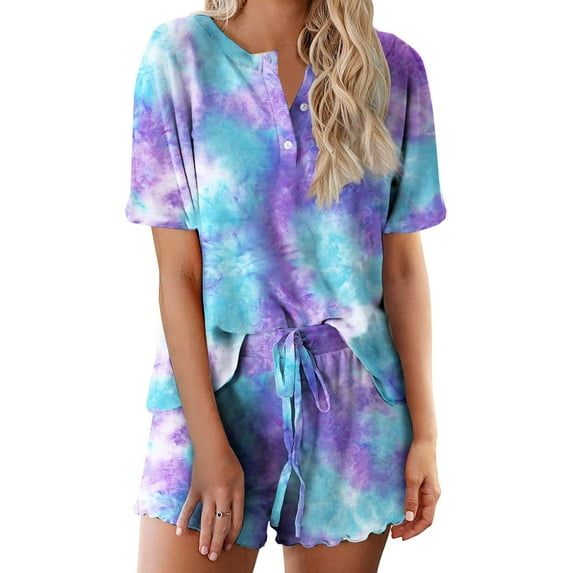 SMZ Tie Dye Pajamas Set Womens Loungewear Sleepwear 2 Piece