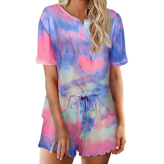 SMZ Tie Dye Pajamas Set Womens Loungewear Sleepwear 2 Piece