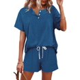 thumbnail image 1 of SMZ Two Piece Outfits for Women Lounge Sets Button Down Top and Shorts Set Sweatsuits with Pockets, 1 of 5