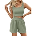 thumbnail image 1 of SMZ Two Piece Summer Outfits 2 Piece Sets 2025 Sleeveless Matching Lounge Crop Top High Waisted Short, 1 of 4