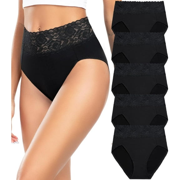 SMZ Wealurre Womens Underwear Cotton Bikini Panties for Women High Waisted Lace Hipster Stretch Briefs for Ladies 5 Pack