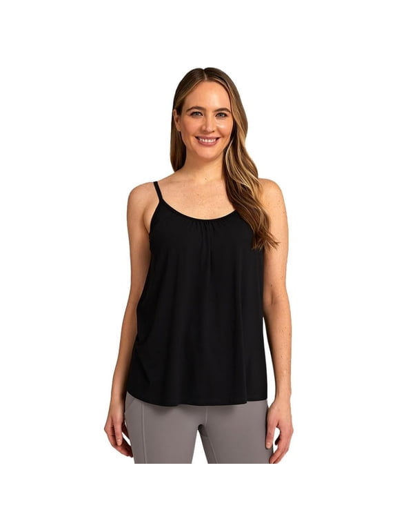 Women's Cool Flowy Bra Cami|Built-in chest strap | with Built-in Cups | Relaxed Fit | Adjustable Spaghetti Strap