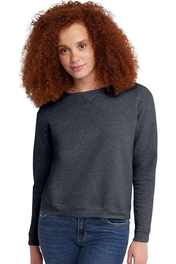 Women's Ecosmart V-Notch Crewneck Sweatshirt, Fleece Pullover Sweatshirt For Women