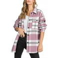thumbnail image 1 of SMZ Women's Flannel Plaid Shacket - Long Sleeve Button-Down Jacket with Side Pockets, 1 of 5
