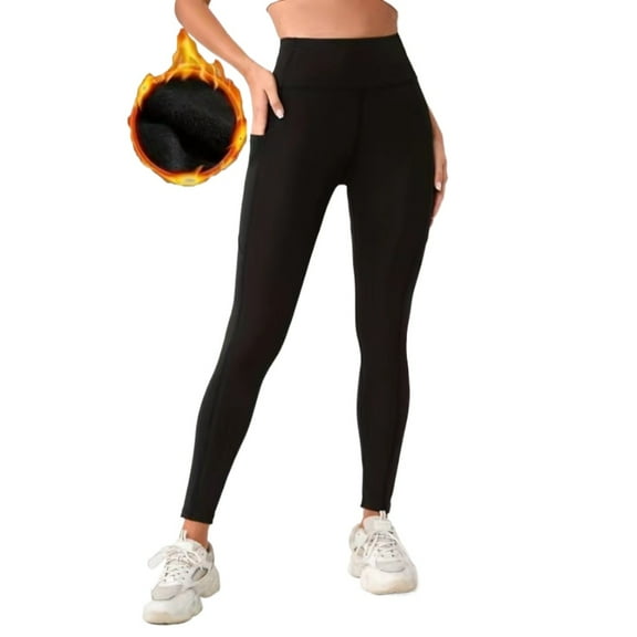 SMZ Women's Fleece Lined Leggings Thermal Warm Winter Tights High Waisted Yoga Pants Cold Weather with Pockets