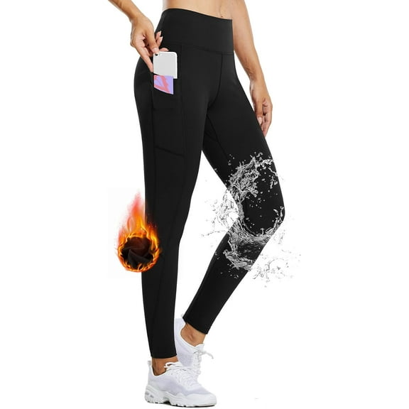 SMZ Women's Fleece Lined Leggings Water Resistant Thermal Winter Warm Tights High Waisted with Pockets Running Gear