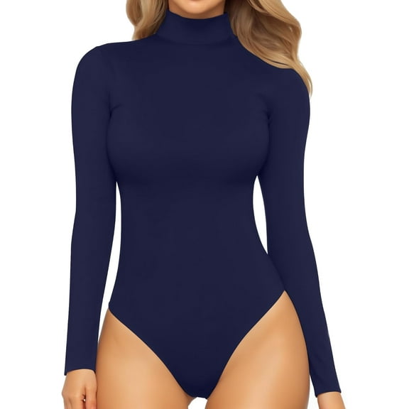 SMZ Women's Mock Turtle Neck Long Sleeve Tops Bodysuit Jumpsuit Long Sleeve Bodysuit Women