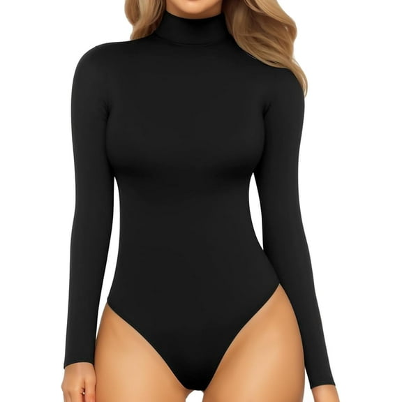 SMZ Women's Mock Turtle Neck Long Sleeve Tops Bodysuit Jumpsuit Long Sleeve Bodysuit Women