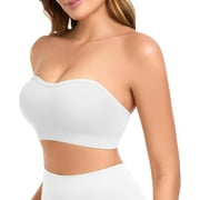 SMZ Womens Non-Slip Padded Strapless Bandeau Bra - Wireless Tube Top Bra with Clear Straps Included