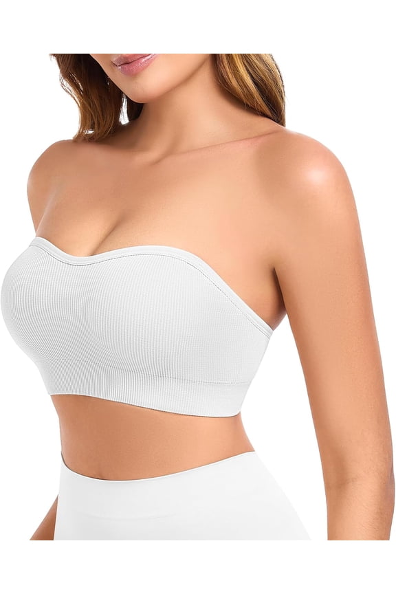 Women's Non-Slip Padded Strapless Bandeau Bra - Wireless Tube Top Bra with Clear Straps Included