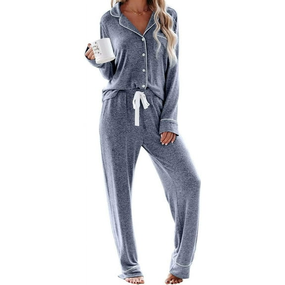 SMZ Women's Pajama Sets Long Sleeve Button Down Sleepwear Nightwear Soft Pjs Lounge Sets