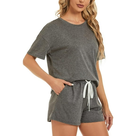 SMZ Women's Pajama Sets Soft Comfy Lounge Set Loose Casual Stretch Loungewear Short Sleeve Top and Shorts with Pocket