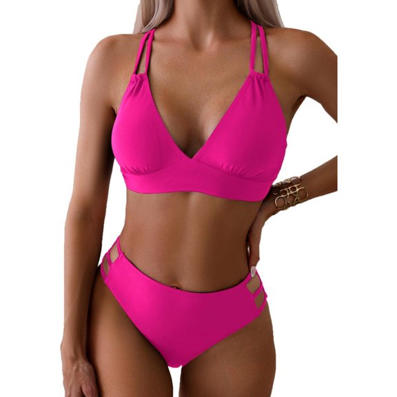 SMZ Women's Push Up V Neck Bikini Sets Criss Cross Back Two Piece Bathing Suit