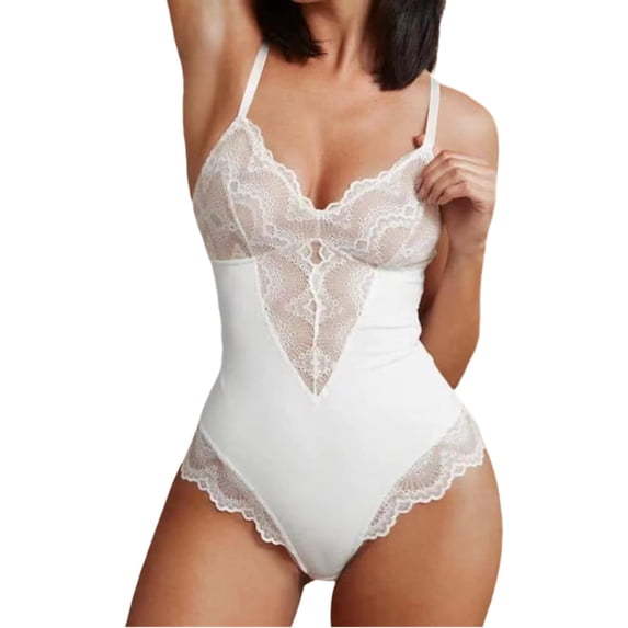 SMZ Women's Sexy Lace Shapewear Bodysuit Corset Slimming Body Shaper Tummy Control Body Shaper V Neck Camisole Nightwear