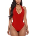 thumbnail image 1 of SMZ Women's Sexy Sleeveless Halter V Neck Backless Leotard Bodysuit Tops Leotards for women sexy, 1 of 23
