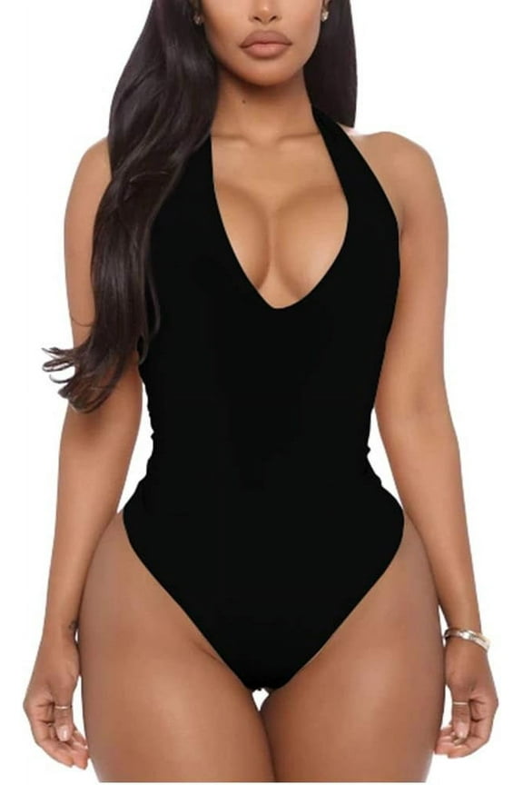 Women's Sexy Sleeveless Halter V Neck Backless Leotard Bodysuit Tops Leotards for women sexy