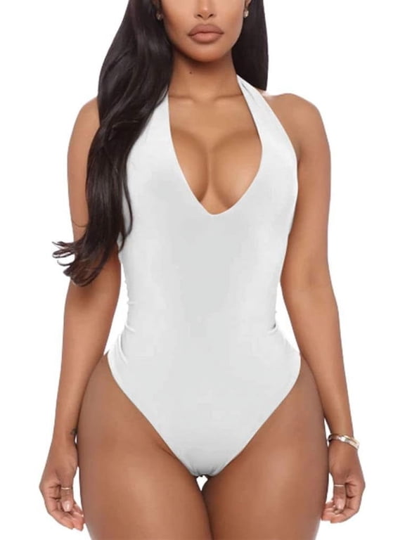Women's Sexy Sleeveless Halter V Neck Backless Leotard Bodysuit Tops Leotards for women sexy