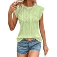 thumbnail image 1 of SMZ Women's Summer Tops Casual Crewneck Cap Sleeve Shirts Lightweight Crochet Knit Texture Tank Top Blouses, 1 of 5