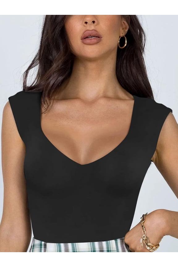 Women's Trendy Sexy Casual V Neck Double Lined Sleeveless Slimming Going Out Tank Top Bodysuits