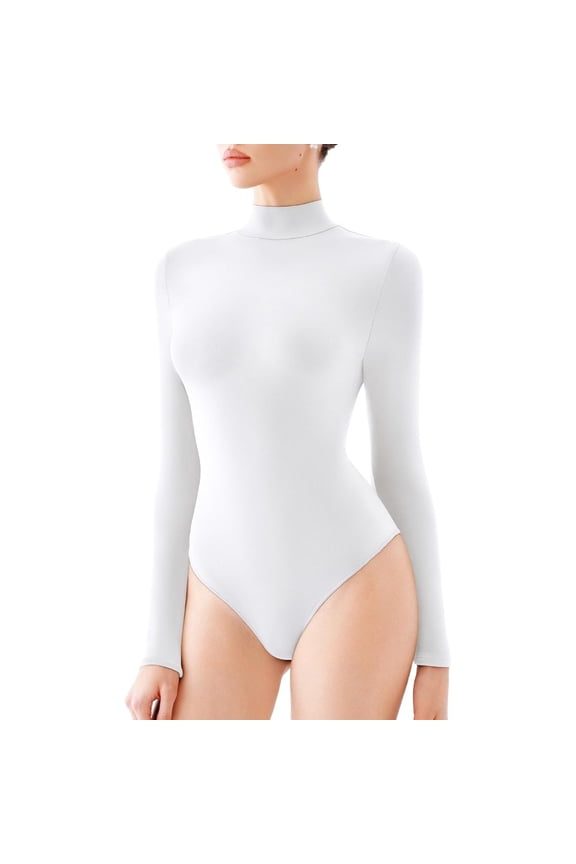 Women's Turtle Neck Long Sleeve Bodysuit Basic Slim Fit Double Lined Lightweight Layering Bodysuit