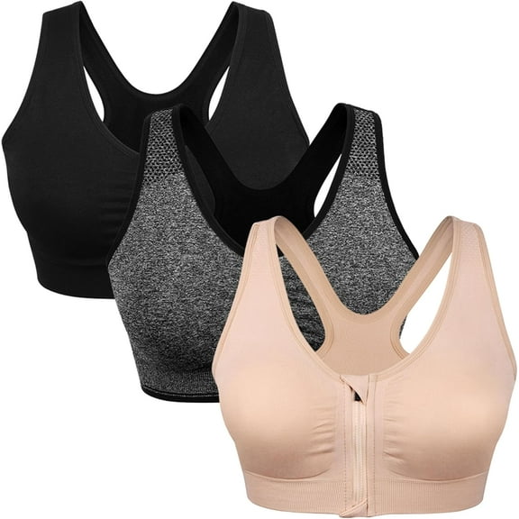 SMZ Women's Zip Front Sports Bra Wireless Post-Surgery Bra Active Yoga Sports Bras