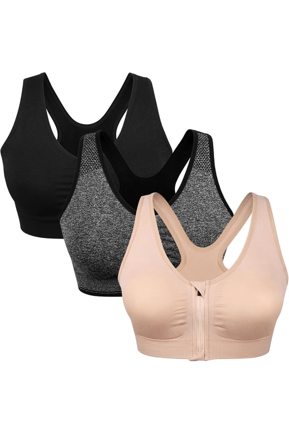 Women's Zip Front Sports Bra Wireless Post-Surgery Bra Active Yoga Sports Bras