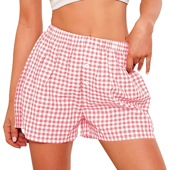 SMZ Womens Boxer Shorts 2025 Summer Casual Lounge Sleep Gingham Pajama Y2K Plaid Short Pants with Pockets