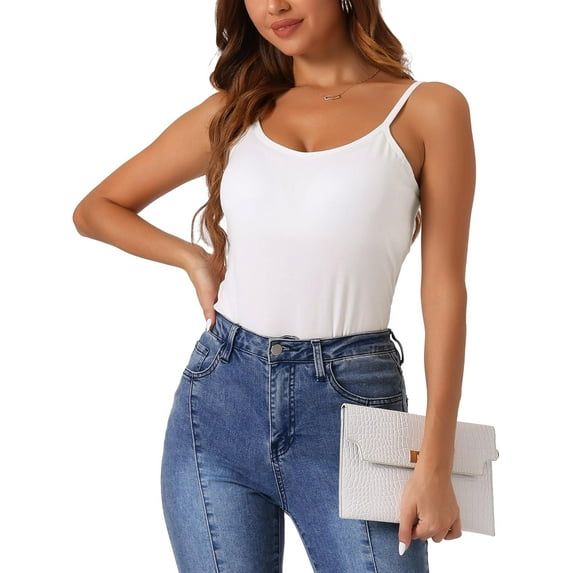 SMZ Womens Camisole Tops with Built in Bra Slim Fit Adjustable Spaghetti Strap Scoop Neck Tank Top