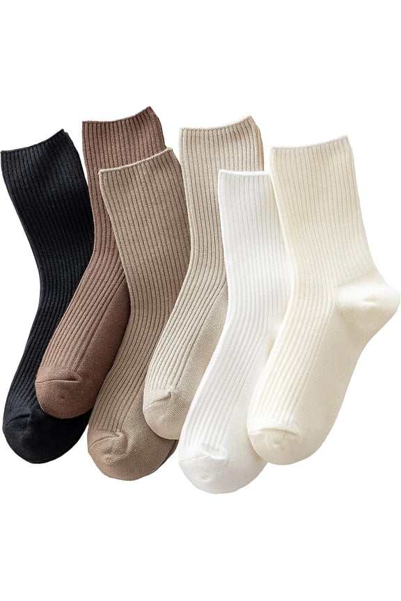 Womens Cute Crew Socks Casual Athletic Aesthetic Socks Neutral Cotton Socks for Women