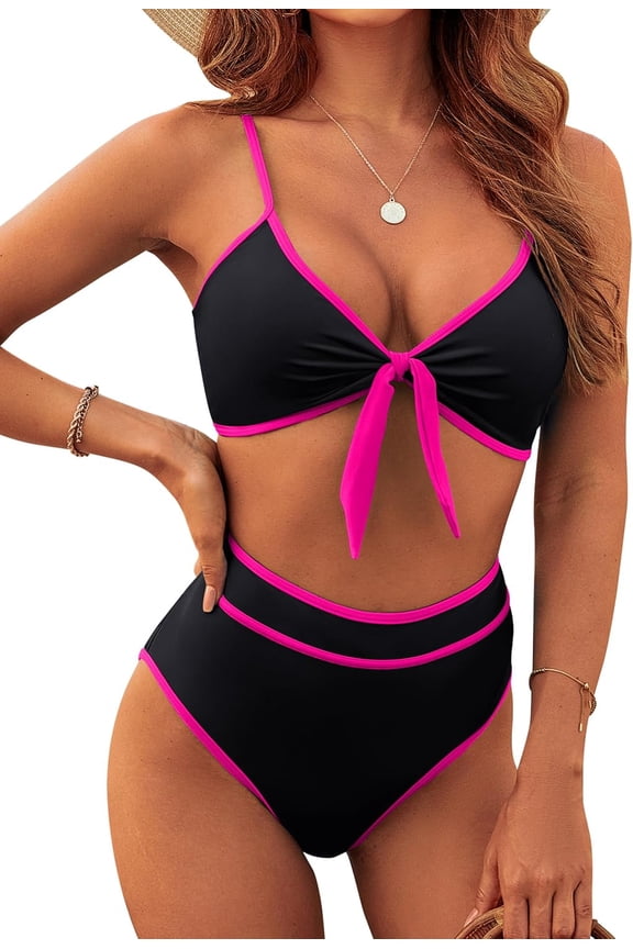 Womens High Waisted Bikini Set Tie Knot High Rise Two Piece Swimsuits Bathing Suits