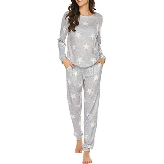 SMZ Womens Jogger Pajama Sets Long Sleeve Sleepwear Round Neck Nightwear Soft Pjs Lounge Sets with Pockets