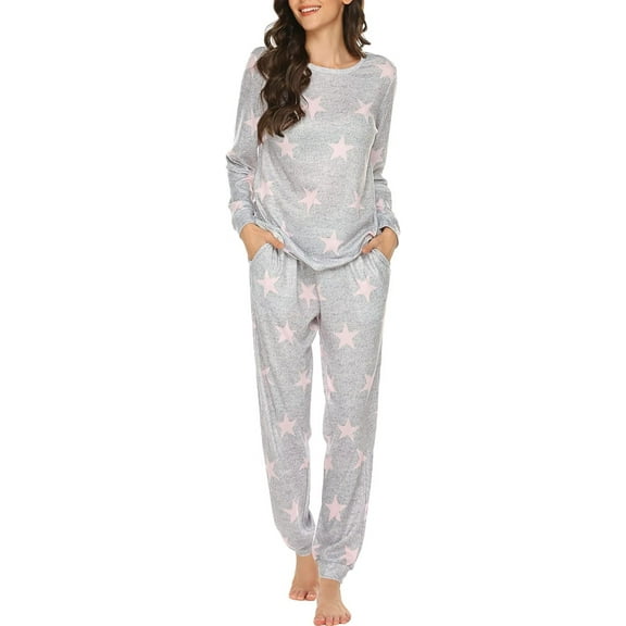SMZ Womens Jogger Pajama Sets Long Sleeve Sleepwear Round Neck Nightwear Soft Pjs Lounge Sets with Pockets