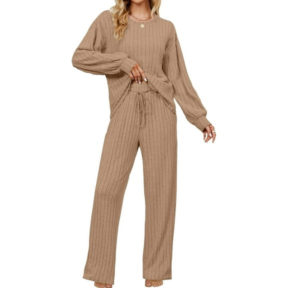 SMZ Womens Lounge Set Cute Long Sleeve Pajama Sets Casual 2 Piece Pj Outfit Fall Sleepwear Pockets