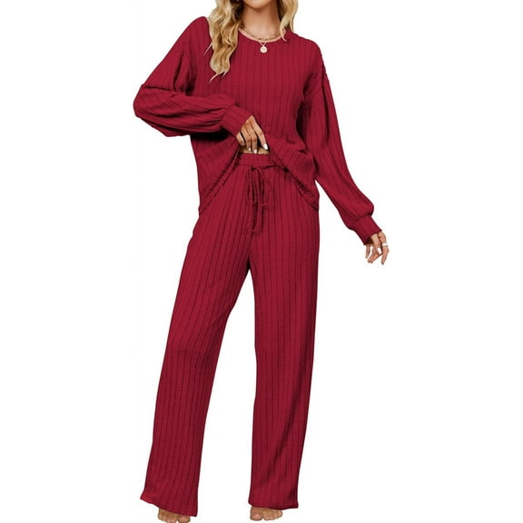 SMZ Womens Lounge Set Cute Long Sleeve Pajama Sets Casual 2 Piece Pj Outfit Fall Sleepwear Pockets