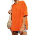 thumbnail image 1 of SMZ Womens Oversized T Shirts Summer Trendy Short Sleeve Crew Neck Tops Loose Fit Side Slit Tee, 1 of 3