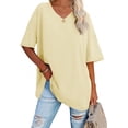 thumbnail image 1 of SMZ Womens Oversized Tshirts V Neck Tee Shirts Half Sleeve Loose Fit T Shirt Cotton Tunic Tops, 1 of 4