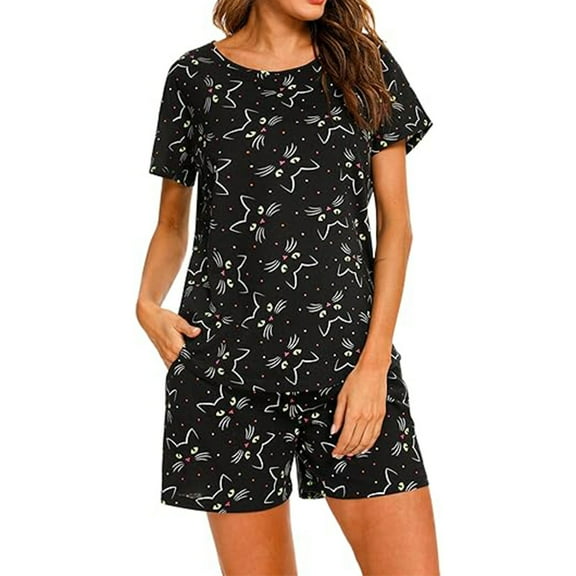 SMZ Womens Pajama Set 2 Piece Soft Lounge Set Short Sleeve Cozy Sleepwear Pjs Set Casual Loose Loungewear
